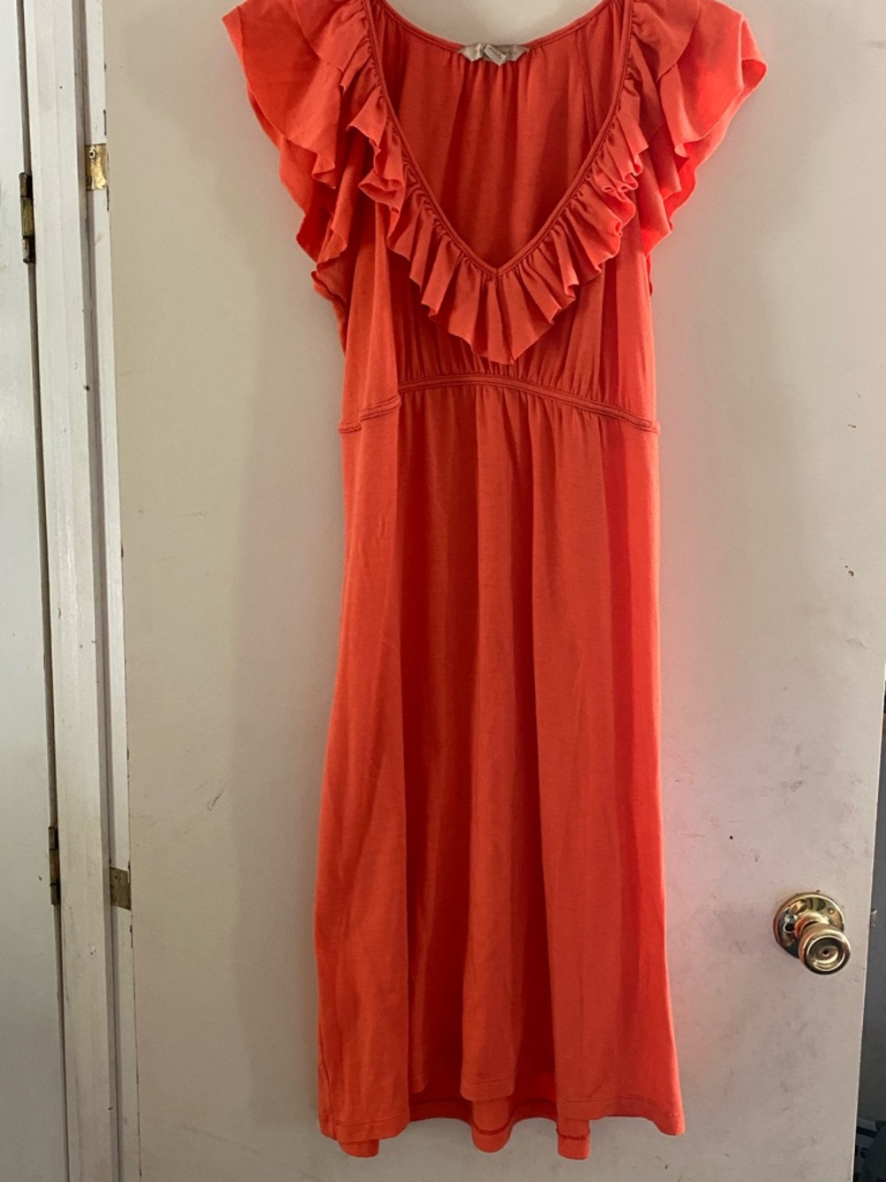 jonathan martin Coral Orange Ruffle V-Neck Midi Dress